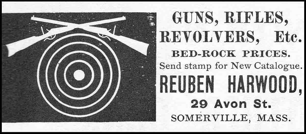 Reuben Harwood’s ad from the March 21st, 1889 issue of Shooting and Fishing magazine.
